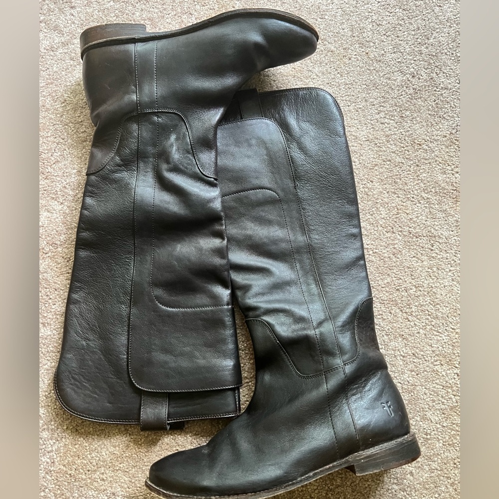 Women’s Frye Paige Tall Riding Boot, Dark Brown, size 9B.
